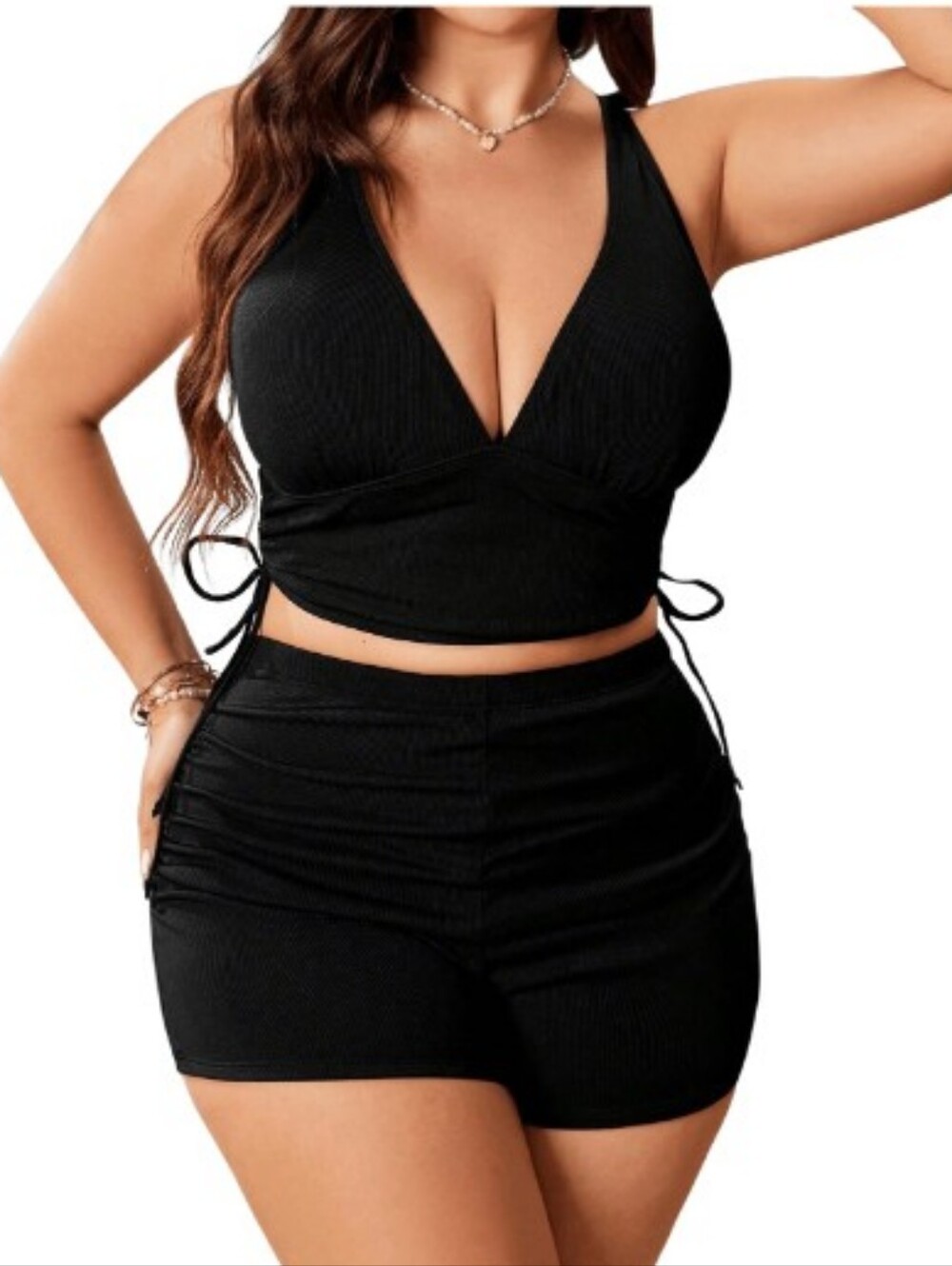 SOLY HUX Women's Plus Size Bikini Set Criss Cross Drawstring High Waisted